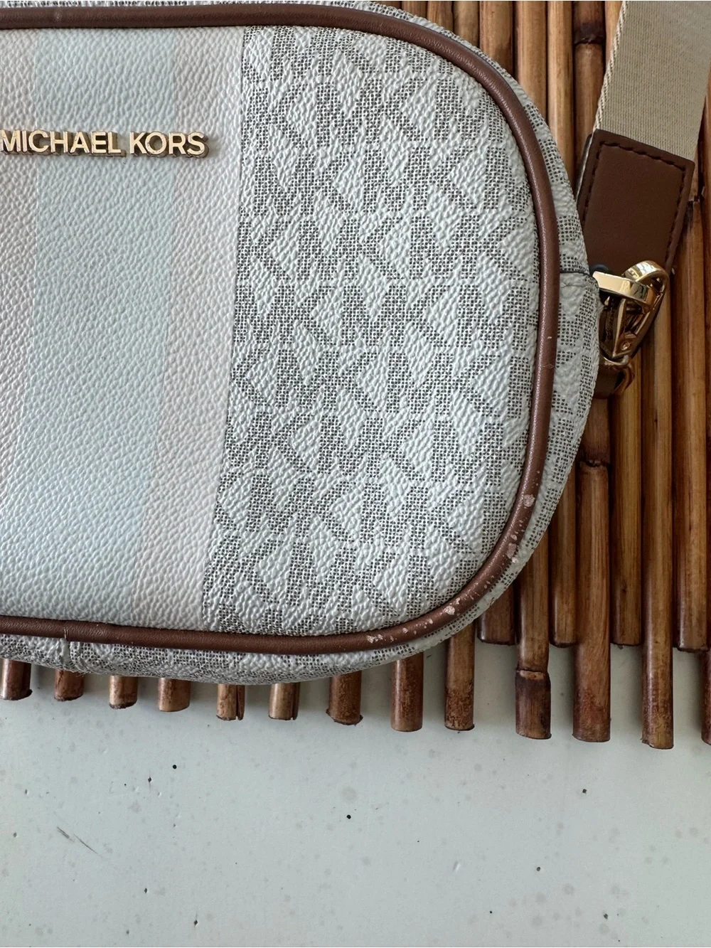 Michael Kors Cream and Brown Logo Crossbody Bag